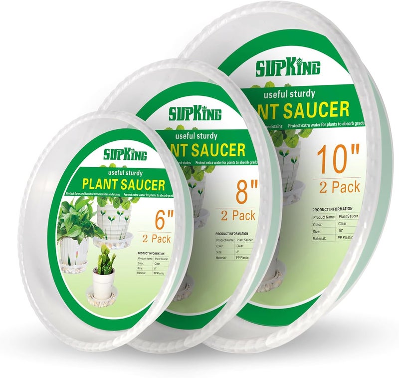 SupKing 6 Pack Plant Saucers (6inch /8inch /10inch),Heavy Sturdy Plant Trays Pot Tray for Indoor Clear Plastic Flower Pot Saucers Thicker Plant Water Drip Trays for pots(6" 8" 10") - Image 1